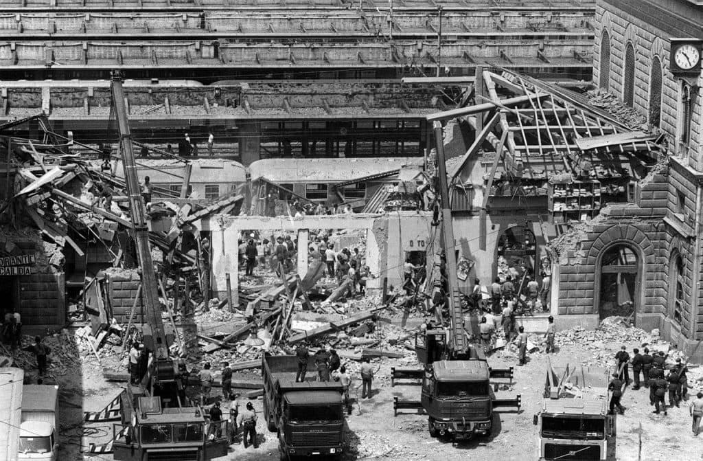 The 1980 Bologna railway station bombing that killed 85 people was linked to NATO's Gladio network and the P2 Masonic Lodge — documented evidence