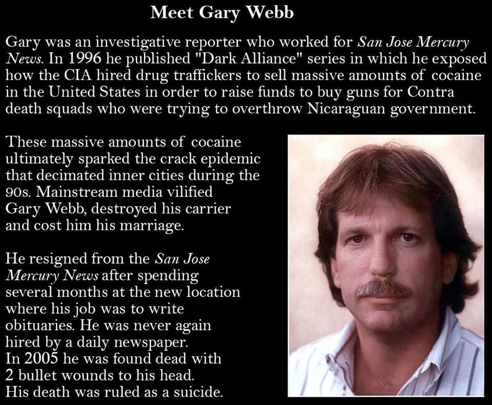 Gary Webb found dead with TWO gunshot wounds to head - ruled suicide — documented evidence