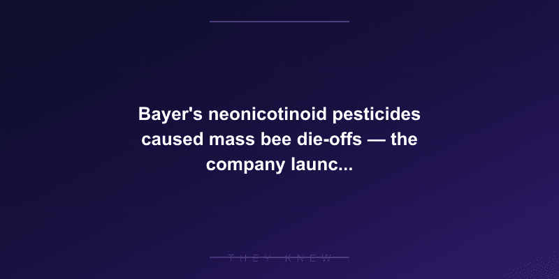 Bayer's neonicotinoid pesticides caused mass bee die-offs — the company launched a fake 'Bee Care' PR campaign to bury the science — documented evidence