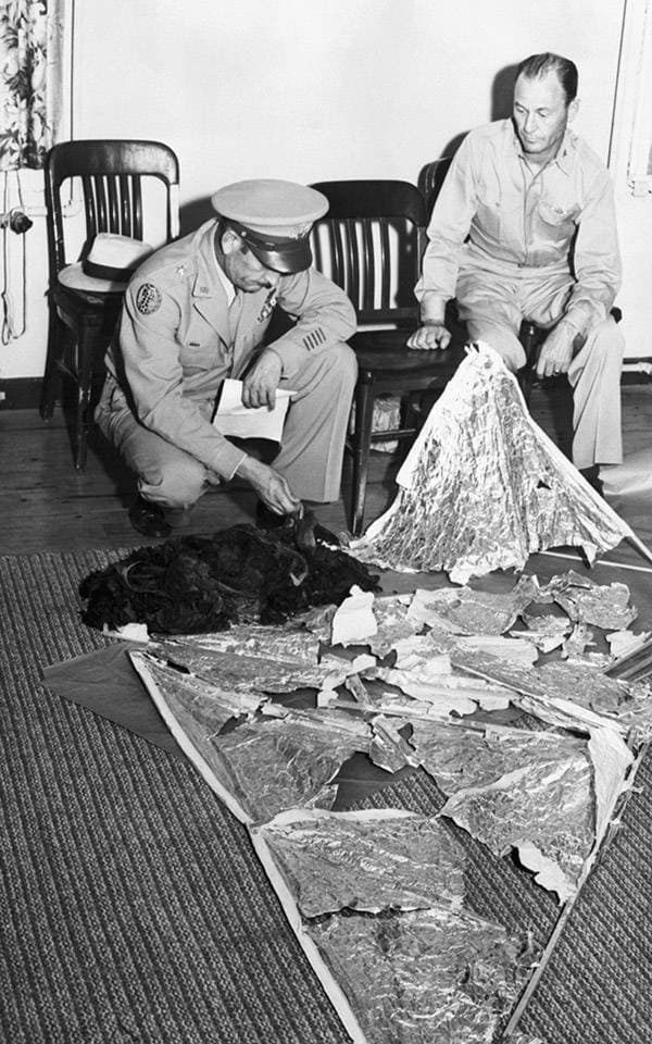 The Roswell crash was initially announced as a 'flying disc' recovery by the Army, then immediately covered up as a weather balloon — documented evidence
