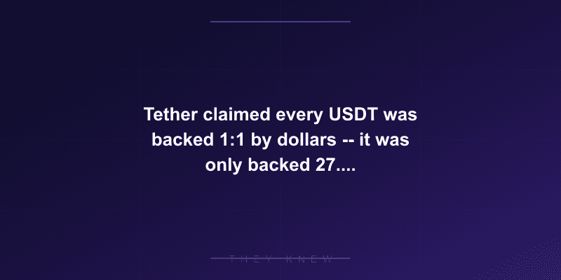 Tether claimed every USDT was backed 1:1 by dollars -- it was only backed 27.6% of the time — documented evidence