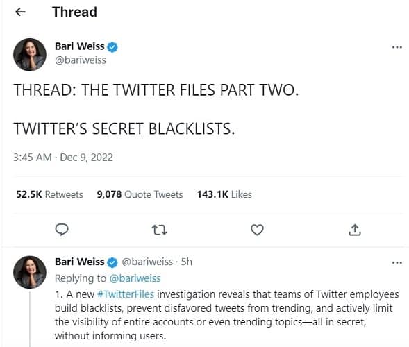 Twitter Files confirmed secret blacklists, visibility filtering, and shadow banning — practices Twitter had publicly denied — documented evidence