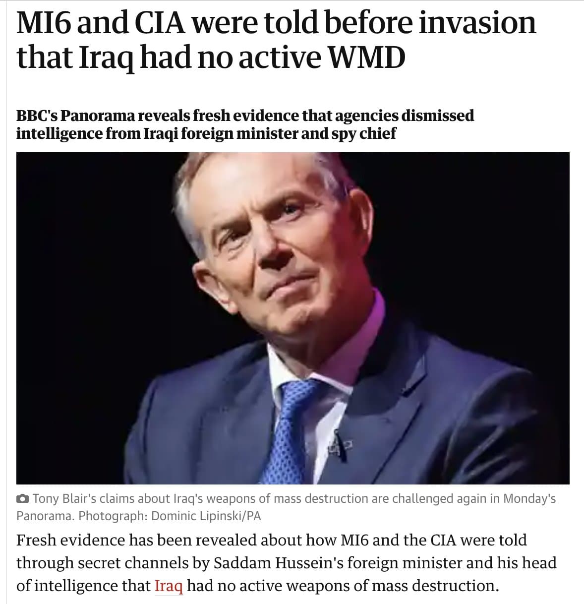 British Intelligence Created Fake WMD Intelligence to Support Iraq War Claims — documented evidence
